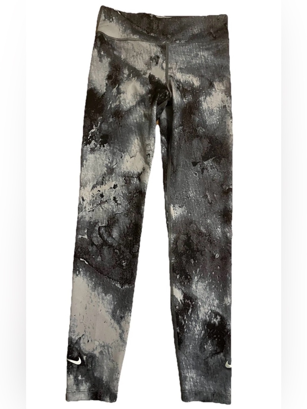 Nike One Girls Marble-Print Athletic Leggings in Black & Gray - Medium